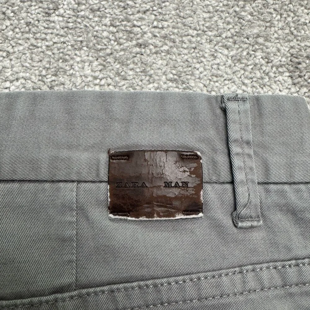Zara Man Basic Collection Chino Pants Men 34 Gray Straight Leg Flat Front Cotton